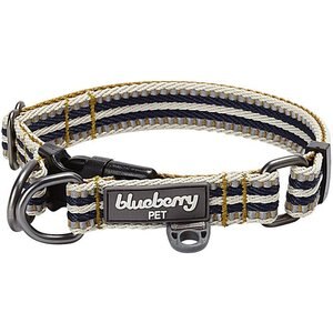Blueberry Pet 3M Multi-Colored Stripe Polyester Reflective Dog Collar, Olive & Blue-Gray, Small: 12 to 16-in neck, 5/8-in wide