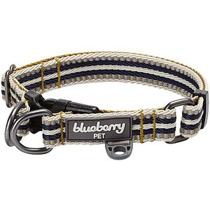 Blueberry Pet 3M Multi-Colored Stripe Polyester Reflective Dog Collar, Olive & Blue-Gray, Large: 18 to 26-in neck, 1-in wide