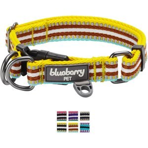Blueberry Pet 3M Multi-Colored Stripe Polyester Reflective Dog Collar, Yellow & Brown, Large: 18 to 26-in neck, 1-in wide