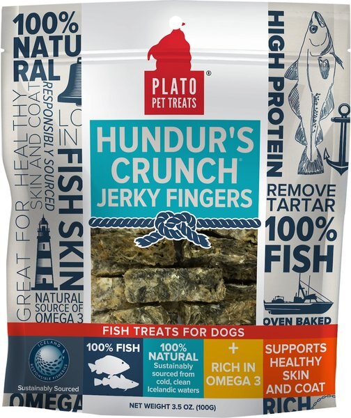 Plato Hundur's Crunch Fish Jerky Fingers Dog Treats, 3.5-oz slide 1 of 6