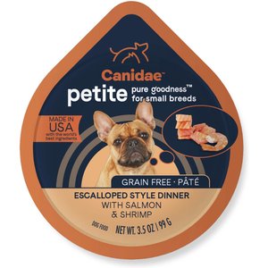 CANIDAE PURE Petite All Stages Small Breed Escalloped Style Dinner with Salmon & Shrimp Wet Dog Food Trays, 3.5-oz, case of 12