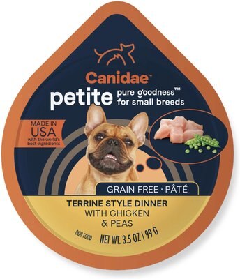 CANIDAE PURE Petite All Stages Small Breed Terrine Style Dinner with Chicken & Peas Wet Dog Food Trays, 3.5-oz, case of 12, slide 1 of 1
