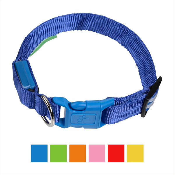 Illumiseen LED USB Rechargeable Nylon Dog Collar, Blue, XX-Small: 8.6 to 11.4-in neck slide 1 of 9