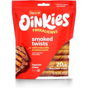 Hartz Oinkies 5" Pig Skin Twists Real Smoked Flavor Dog Treats, 20 count
