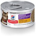 Hill's Science Diet Adult Sensitive Stomach & Skin Chicken & Vegetable Entrée Canned Cat Food, 2.9-oz, case of 24