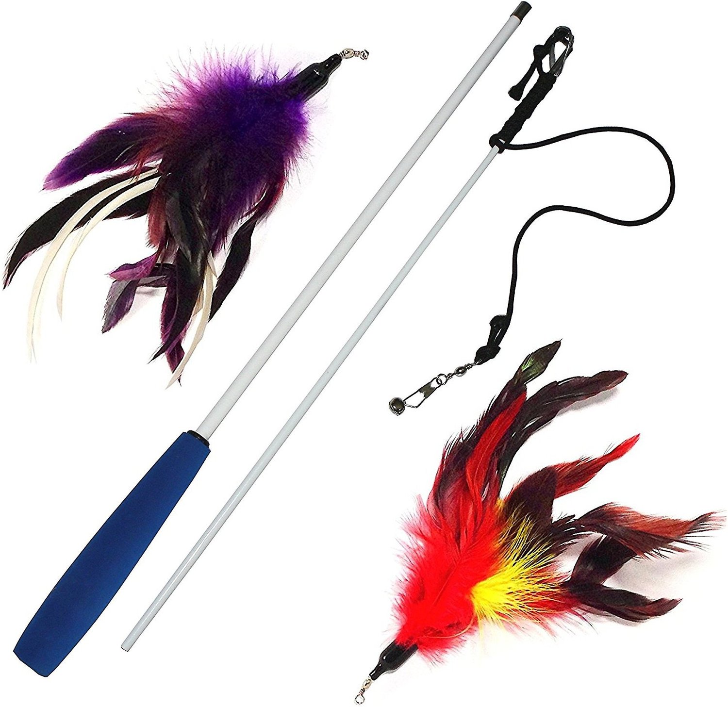 Cat Toys Feather Teaser Cat Toy Interactive Toy with Rubber Cat Wands and Pink Feather Toys with Collar Bells for Indoor Cat and Kitten Catcher Having Fun Exerciser Playing