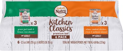 Nutro Kitchen Classics Premium Loaf Variety Pack: Grass Fed Lamb & Brown Rice Dinner & Slow Cooked Chicken, Rice & Oatmeal Dinner Canned Dog Food, 12.5-oz, case of 6, slide 1 of 1
