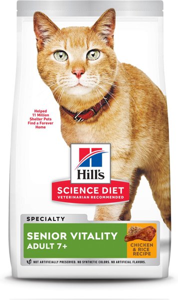 Hill's Science Diet Adult 7+ Senior Vitality Chicken Recipe Dry Cat Food, 3-lb bag slide 1 of 9