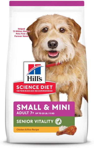 Hill's Science Diet Adult 7+ Senior Vitality Small & Mini Chicken & Rice Recipe Dry Dog Food, 3.5-lb bag slide 1 of 9