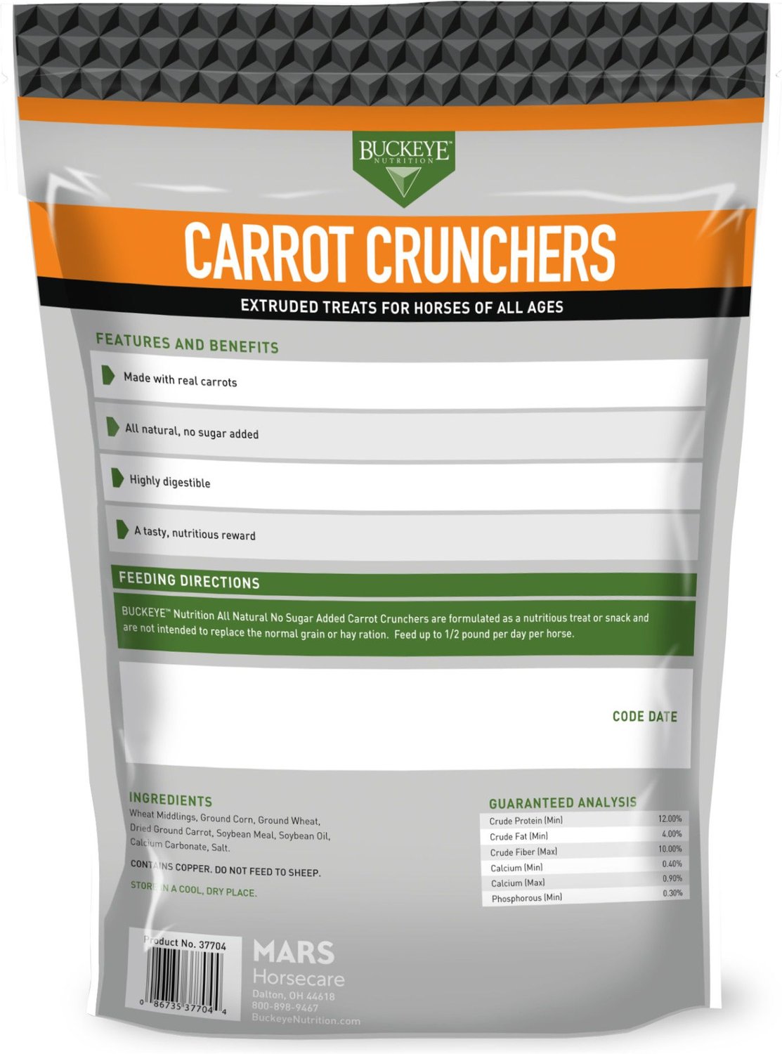 4 Pound Bag Buckeye All-Natural Sugar-Free Carrot Crunchers Horse Treats