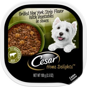 Cesar Home Delights Grilled New York Strip Flavor with Vegetables in Sauce Dog Food Trays, 3.5-oz, case of 24