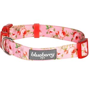 Blueberry Pet Floral Prints Polyester Dog Collar, Floral Rose Baby Pink, Small: 12 to 16-in neck, 5/8-in wide