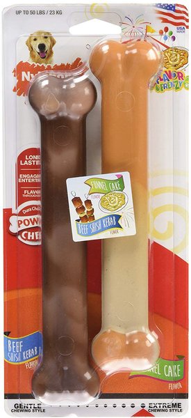 Nylabone Power Chew Flavor Frenzy Durable Dog Chew Toys Twin Pack Funnel Cake & Shish Kabob, Large  slide 1 of 11