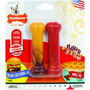 Nylabone Power Chew Flavor Frenzy Durable Dog Chew Toys Twin Pack Bacon Cheeseburger & Apple Pie, Small 