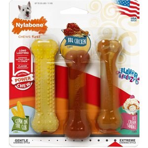 Nylabone Power Chew Flavor Frenzy Triple Pack Dog Toy, Chicken, Corn & Ice Cream Sundae, Small