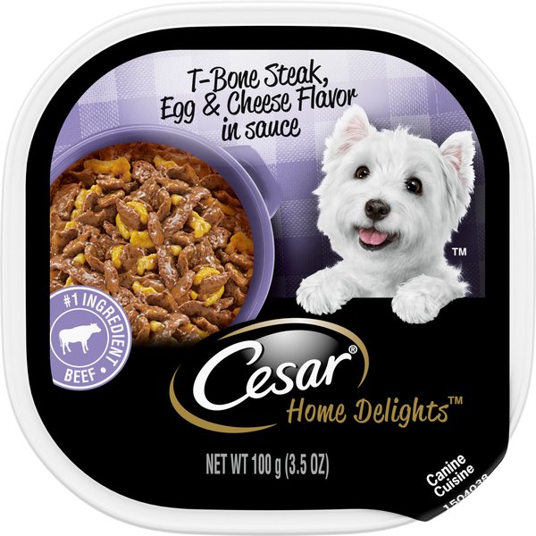 Cesar Home Delights T-Bone Steak, Egg & Cheese Flavor with Potatoes in Sauce Dog Food Trays, 3.5-oz, case of 24 slide 1 of 10