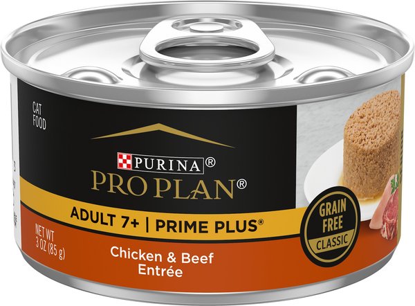 Purina Pro Plan Prime Plus Adult 7+ Chicken & Beef Entree Classic Canned Cat Food, 3-oz, case of 24 slide 1 of 8