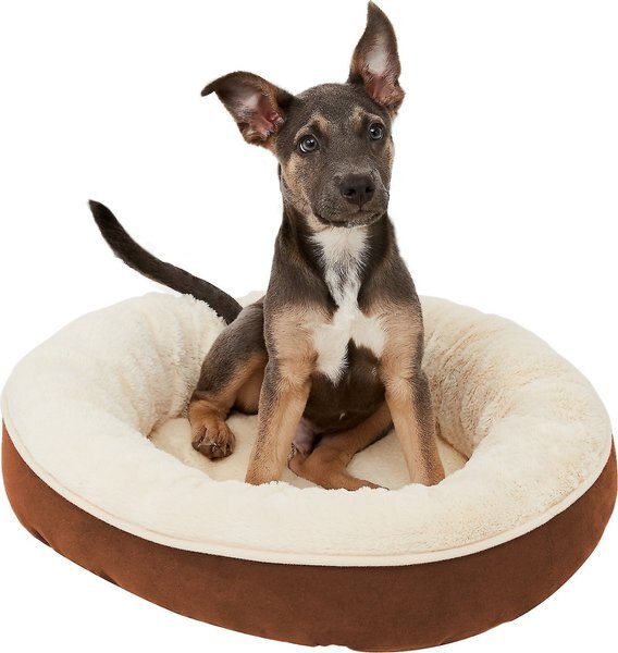 Frisco Round Bolster Cat & Dog Bed, Brown, Small slide 1 of 4