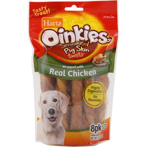 Hartz Oinkies Smoked Pig Skin Twist Wrapped with Real Chicken Dog Treats, 8 count