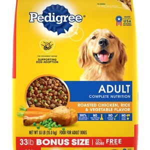 Pedigree Adult Complete Nutrition Roasted Chicken, Rice & Vegetable Flavor Dry Dog Food, 33-lb bag