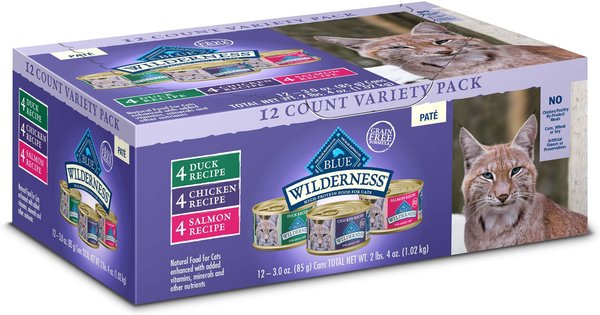 Blue Buffalo Wilderness Pate Variety Pack Duck, Chicken & Salmon Grain-Free Cat Canned Food, 3-oz, case of 12 slide 1 of 7