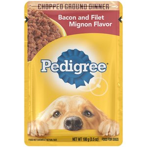 Pedigree Chopped Ground Dinner Bacon & Filet Mignon Flavor Wet Dog Food, 3.5-oz, case of 16