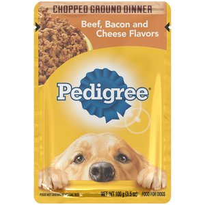 Pedigree Chopped Ground Dinner Beef, Bacon & Cheese Flavors Wet Dog Food, 3.5-oz, case of 16