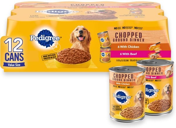 Pedigree Chopped Ground Dinner Variety Pack With Beef & Chicken Canned Dog Food, 13.2-oz, case of 12 slide 1 of 9