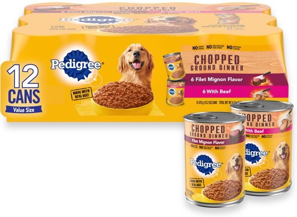 Pedigree Chopped Ground Dinner Variety Pack With Filet Mignon & Beef Canned Dog Food, 13.2-oz, case of 12 slide 1 of 10