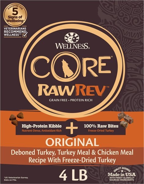 Wellness CORE RawRev Grain-Free Original Recipe with Freeze-Dried Turkey Dry Dog Food, 4-lb bag slide 1 of 8