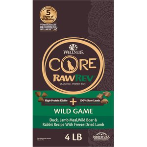 Wellness CORE RawRev Grain-Free Wild Game Recipe with Freeze Dried Lamb Dry Dog Food, 4-lb bag