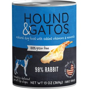 Hound & Gatos 98% Rabbit Grain-Free Canned Dog Food, 13-oz, case of 12