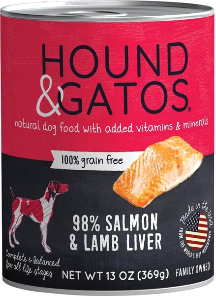 Hound & Gatos 98% Salmon & Lamb Liver Grain-Free Canned Dog Food, 13-oz, case of 12 slide 1 of 9
