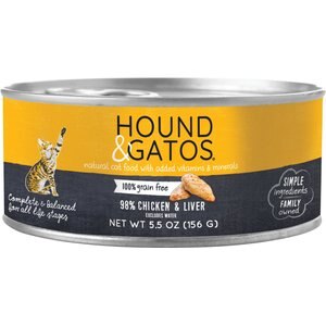 Hound & Gatos 98% Chicken & Liver Grain-Free Canned Cat Food, 5.5-oz, case of 24