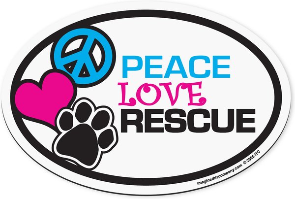 Imagine This Company "Peace, Love, Rescue" Magnet, Oval Shape slide 1 of 4