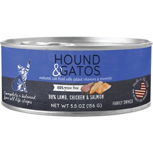 Hound & Gatos 98% Lamb, Chicken & Salmon Grain-Free Canned Cat Food, 5.5-oz, case of 24