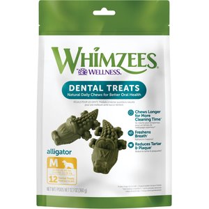 WHIMZEES Alligator Grain-Free Dental Dog Treats, Medium,12 count