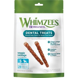 WHIMZEES Veggie Sausage Grain-Free Small Dental Dog Treats, 28 count
