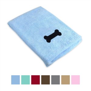 Bone Dry Embroidered Bone Microfiber Dog Bath Towel, Blue