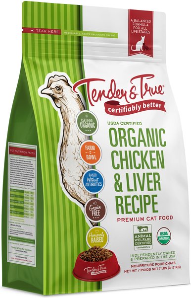 Tender & True Organic Chicken & Liver Recipe Grain-Free Dry Cat Food, 7-lb bag slide 1 of 3
