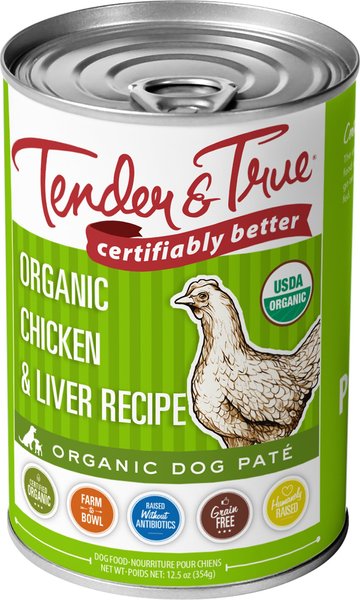 Tender & True Organic Chicken & Liver Recipe Grain-Free Canned Dog Food, 12.5-oz, case of 12 slide 1 of 3