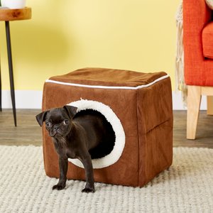 Petmaker Cozy Cave Enclosed Cube Covered Dog Bed, Dark Coffee