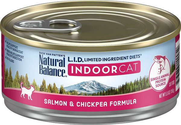 Natural Balance L.I.D. Limited Ingredient Diets Indoor Grain-Free Salmon & Chickpea Formula Wet Cat Food, 5.5-oz, case of 24, 5.5-oz slide 1 of 5