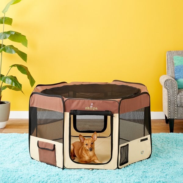 Zampa Pet Folding Soft-sided Dog & Cat Playpen, Brown, Medium slide 1 of 8
