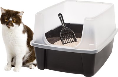 Clean Pet Cat Kitty Open Top Large Cats Litter Box with Shield and Scoop White
