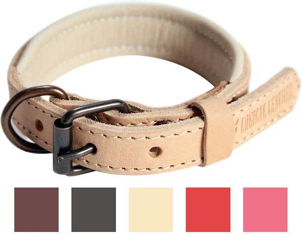 Logical Leather Padded Dog Collar, Tan, Small slide 1 of 7