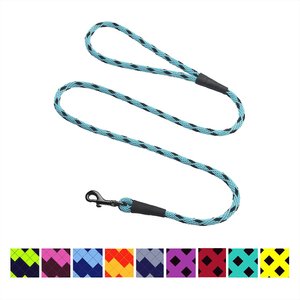 Mendota Products Small Snap Checkered Rope Dog Leash, Black Ice Turquoise, 4-ft long, 3/8-in wide