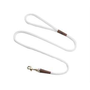 Mendota Products Small Snap Solid Rope Dog Leash, White, 6-ft long, 3/8-in wide