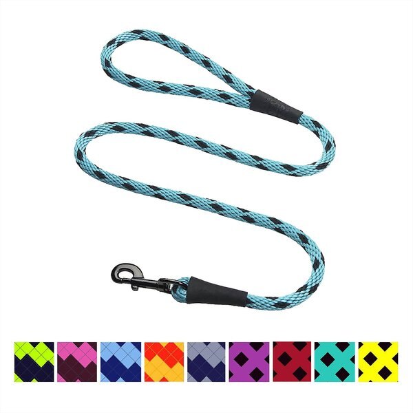 Mendota Products Large Snap Checkered Rope Dog Leash, Black Ice Turquoise, 6-ft long, 1/2-in wide slide 1 of 2