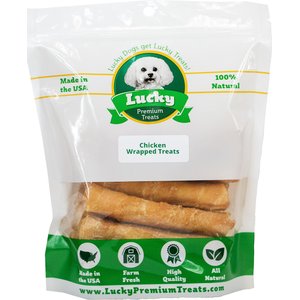 Lucky Premium Treats Medium Chicken Wrapped Rawhide Dog Treats, 11 count